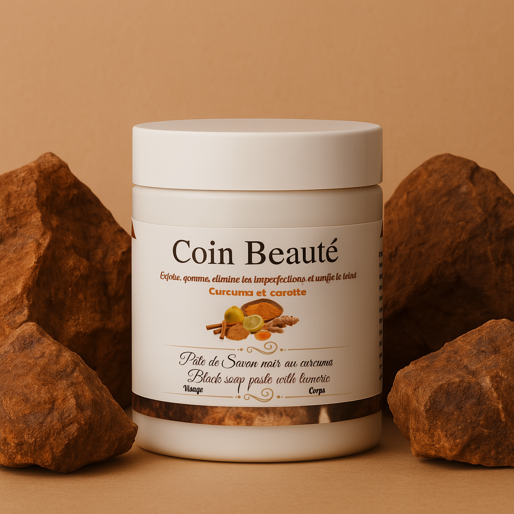 Savon Noir en Pâte Curcuma & Carotte – Exfoliant Éclat & Anti-Taches